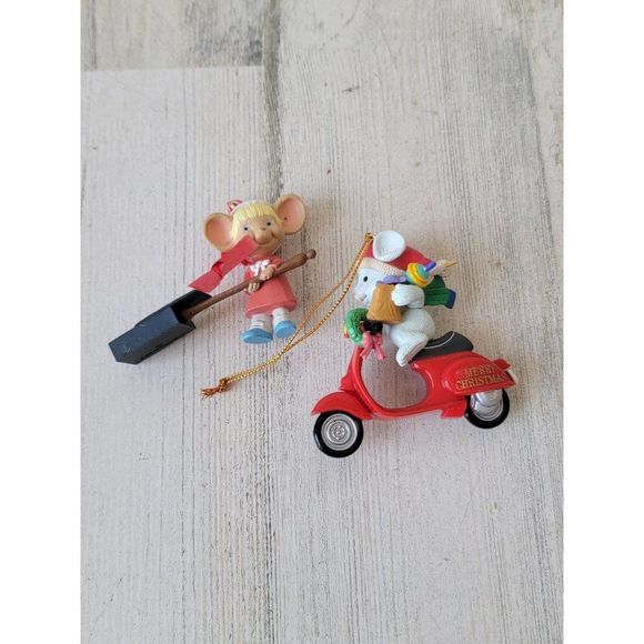Mouse popcorn popper AS IS mice motor bike set ornament Xmas - Picture 1 of 10